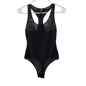 Victoria's Secret Bodysuit Womens Small Black Lace Sheer Leopard Racerback Race